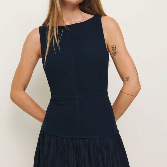 NEW Reformation Cyra Midi Dress Sz4 Navy Blue - Picture 2 of 10